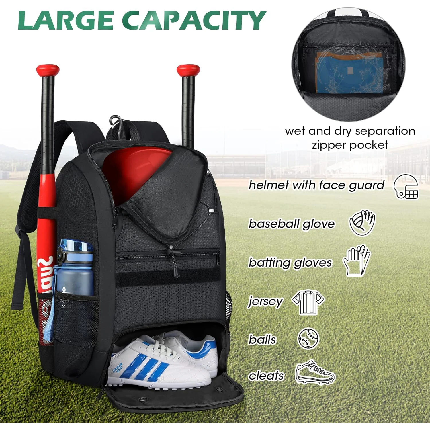 Large capacity Baseball Backpack Lightweight Softball Bat Backpack - Image 5