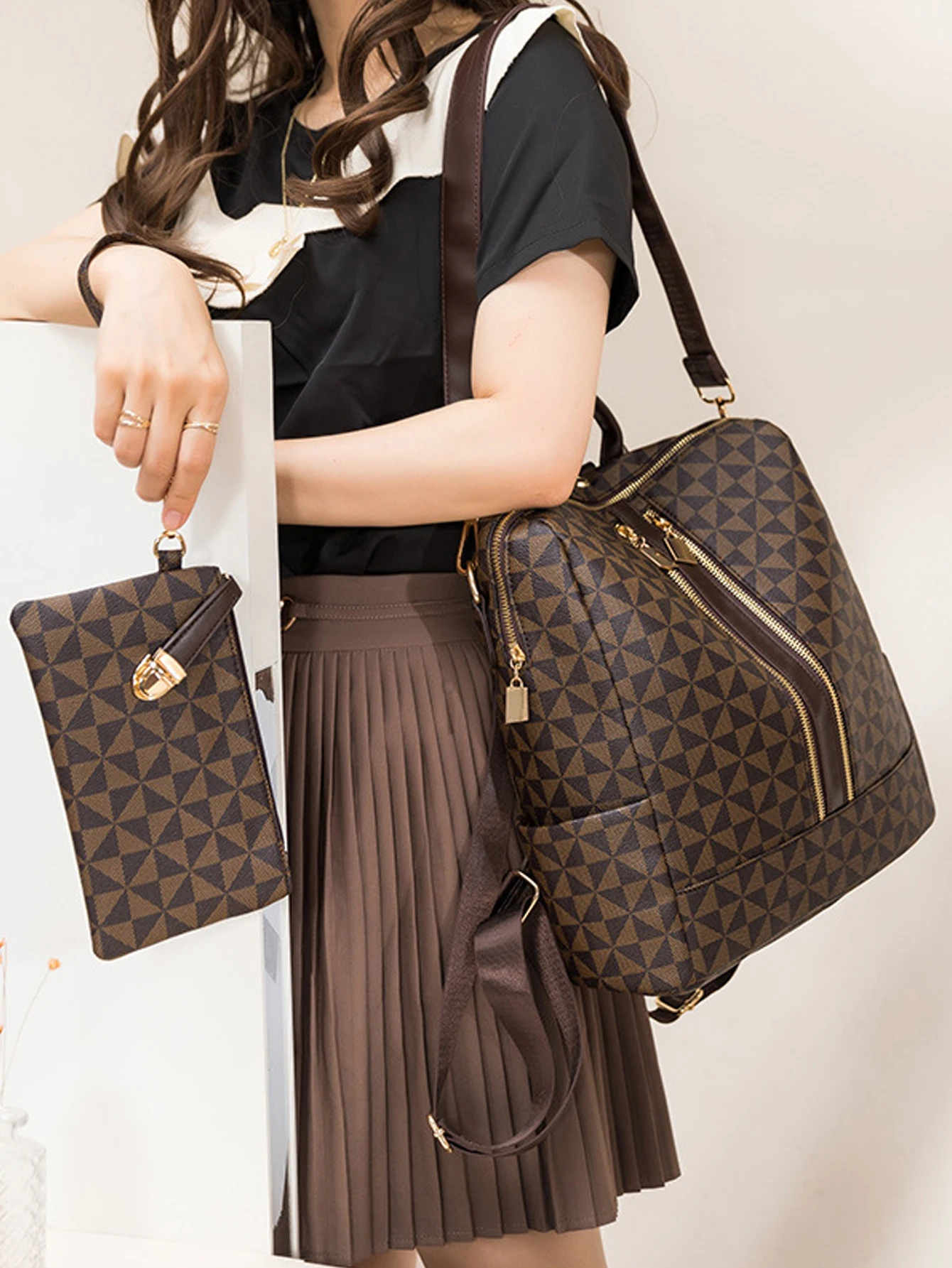 Backpack And Handbag Set For Women Travel Send Black - Image 5