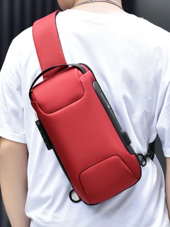 Men Sling Backpack Rucksack Crossbody Bag Red